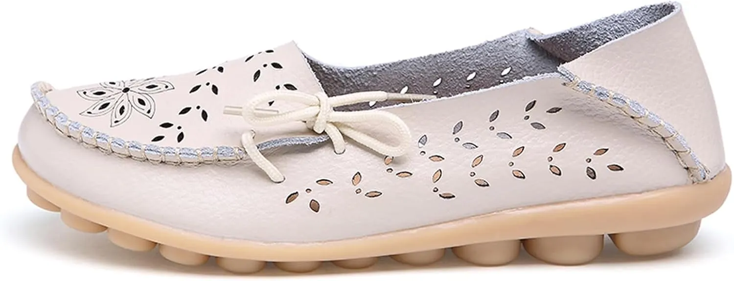 Solaud Women's Driving Moccasins Loafers Casual Round Toe Soft Comfortable Leather Loafers Breathable Slip On Walking Shoes