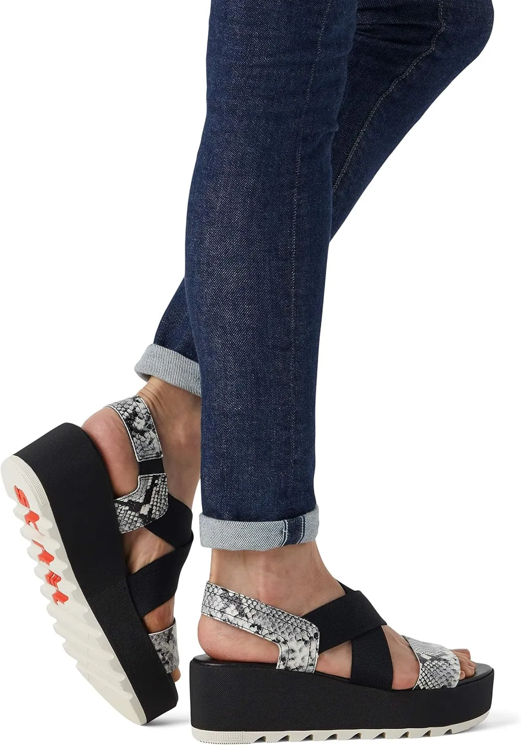 Sorel Women's Cameron Flatform Slingback Sandal - Black, Snake
