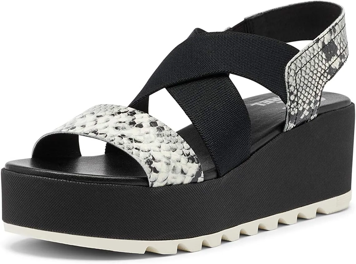 Sorel Women's Cameron Flatform Slingback Sandal - Black, Snake