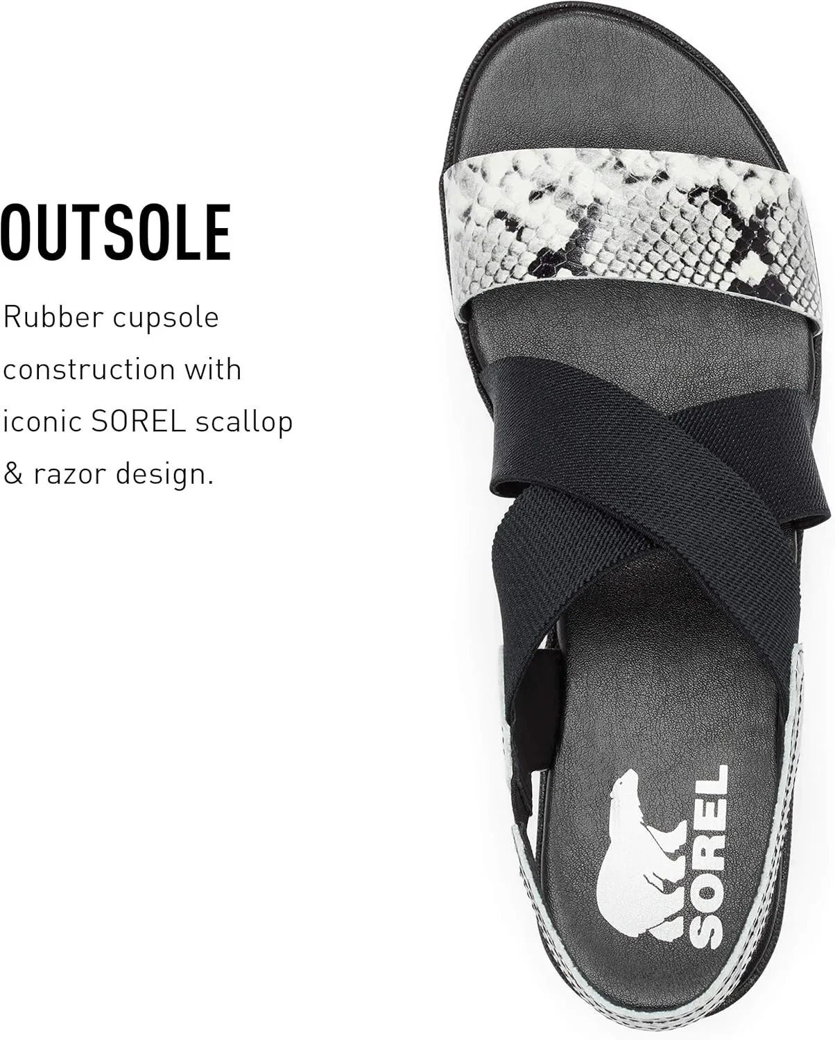 Sorel Women's Cameron Flatform Slingback Sandal - Black, Snake