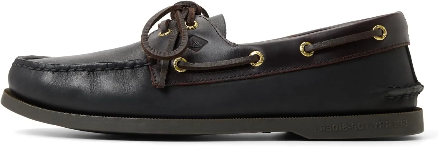 Sperry Men's Authentic Original 2-Eye Boat Shoe, Black/Amaretto, 11 Wide