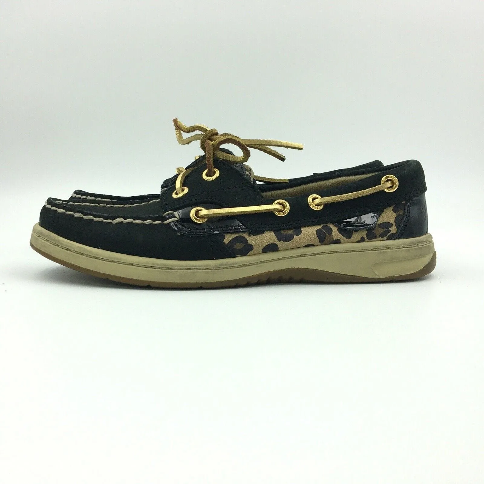 Sperry Top-Sider Shoes - Womens Boat Shoes | 5.5M | Black Leopard Print | Lace-Up | EUC