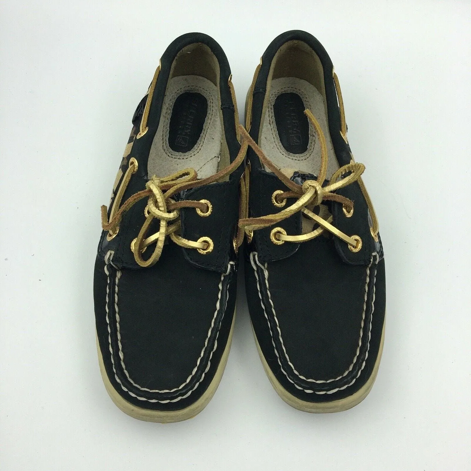 Sperry Top-Sider Shoes - Womens Boat Shoes | 5.5M | Black Leopard Print | Lace-Up | EUC