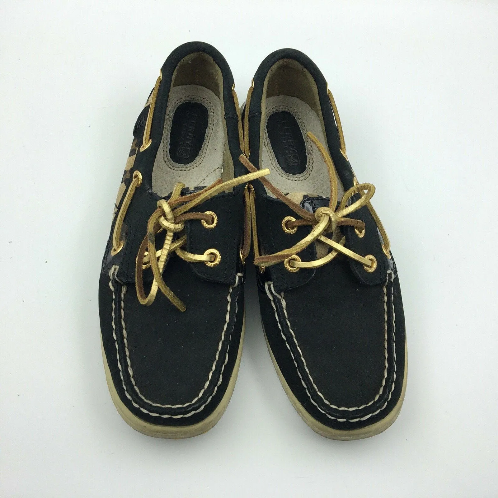 Sperry Top-Sider Shoes - Womens Boat Shoes | 5.5M | Black Leopard Print | Lace-Up | EUC