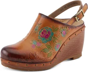 Spring Step L'Artiste Loveya Women's Slingback Wedge - Hand-Painted Flowers, Regal Studs, Comfortable Wedge Shoes