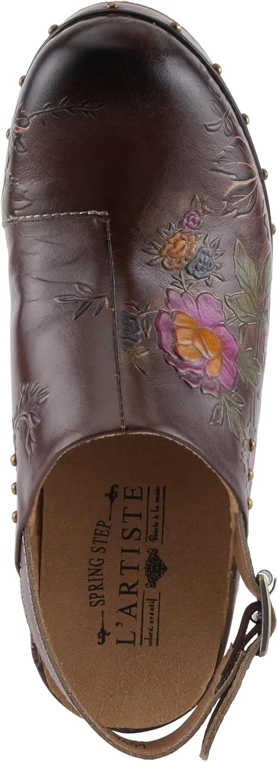 Spring Step L'Artiste Loveya Women's Slingback Wedge - Hand-Painted Flowers, Regal Studs, Comfortable Wedge Shoes