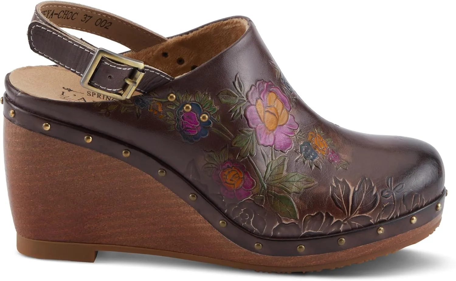 Spring Step L'Artiste Loveya Women's Slingback Wedge - Hand-Painted Flowers, Regal Studs, Comfortable Wedge Shoes