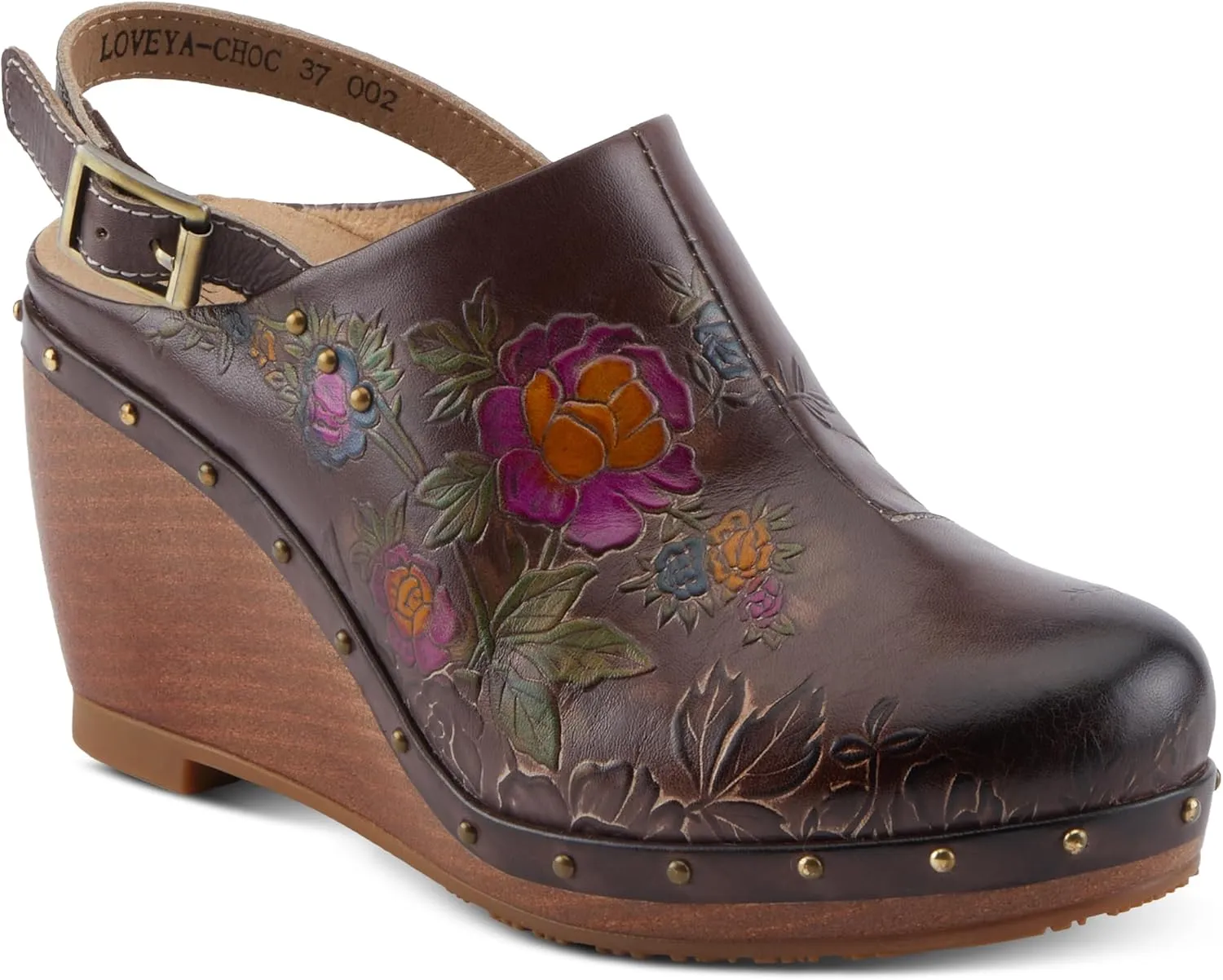 Spring Step L'Artiste Loveya Women's Slingback Wedge - Hand-Painted Flowers, Regal Studs, Comfortable Wedge Shoes