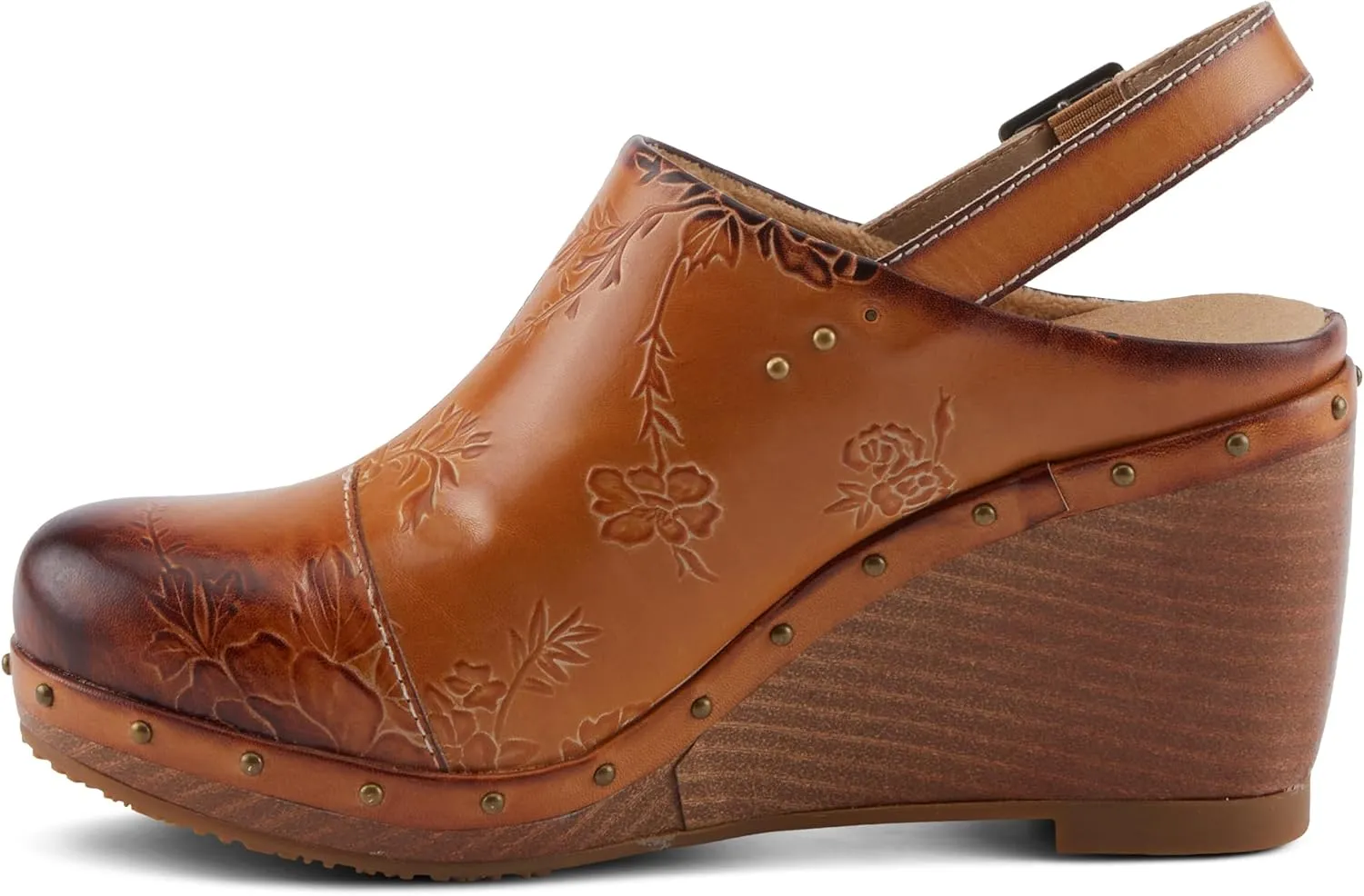 Spring Step L'Artiste Loveya Women's Slingback Wedge - Hand-Painted Flowers, Regal Studs, Comfortable Wedge Shoes