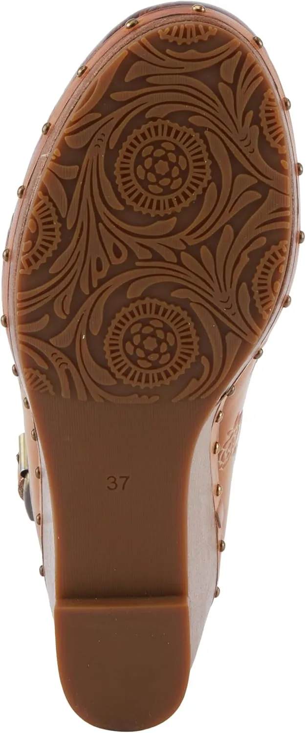 Spring Step L'Artiste Loveya Women's Slingback Wedge - Hand-Painted Flowers, Regal Studs, Comfortable Wedge Shoes