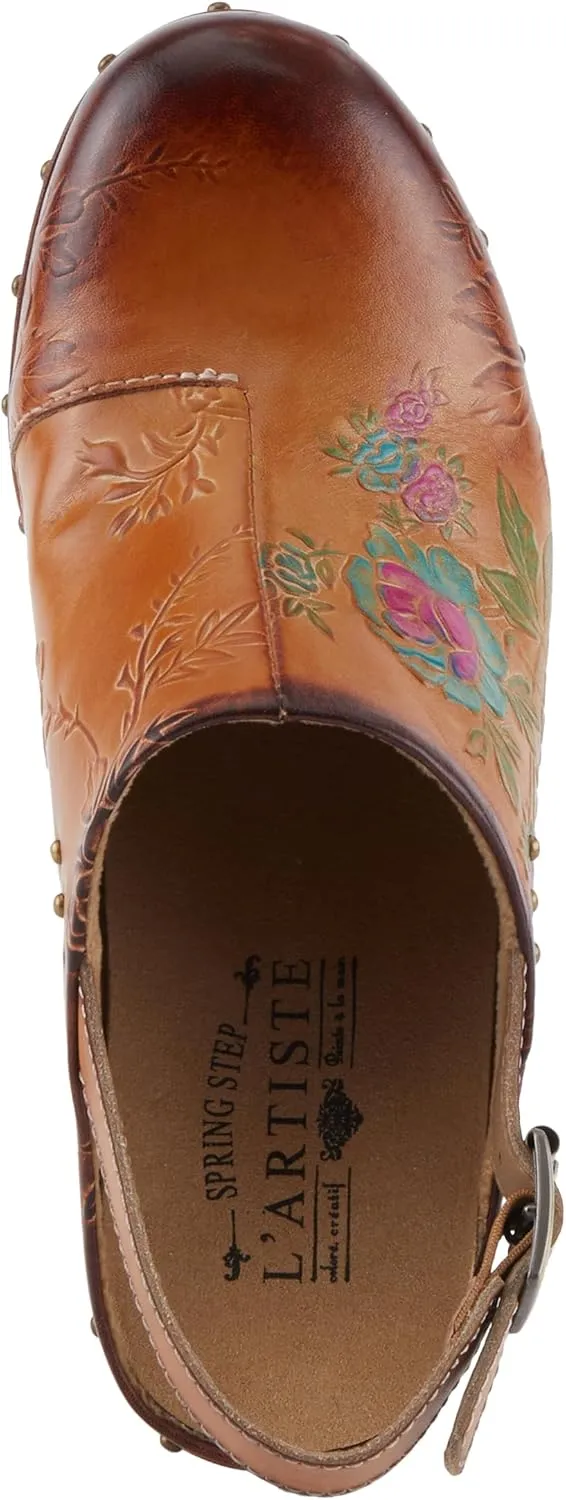 Spring Step L'Artiste Loveya Women's Slingback Wedge - Hand-Painted Flowers, Regal Studs, Comfortable Wedge Shoes