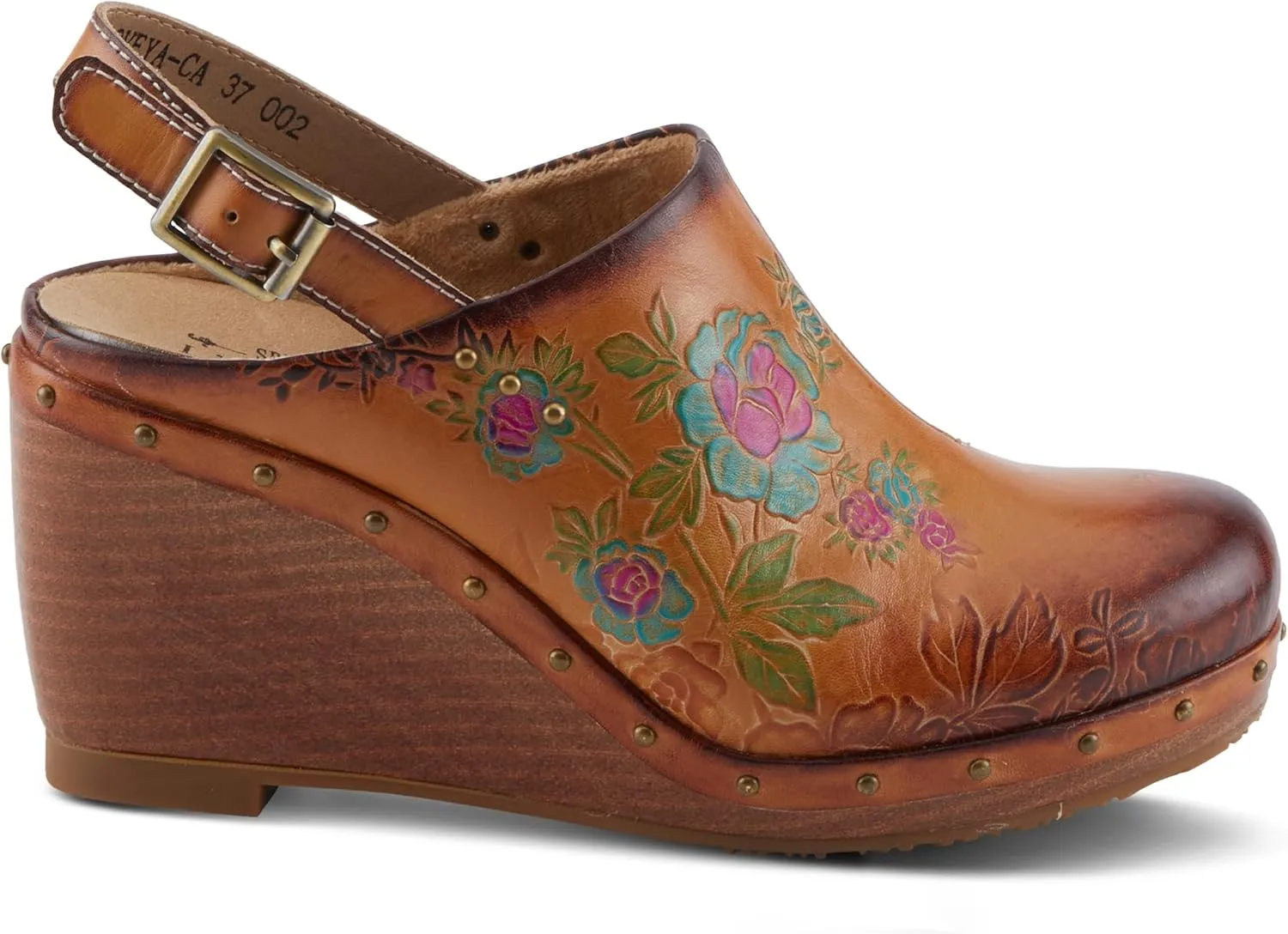 Spring Step L'Artiste Loveya Women's Slingback Wedge - Hand-Painted Flowers, Regal Studs, Comfortable Wedge Shoes