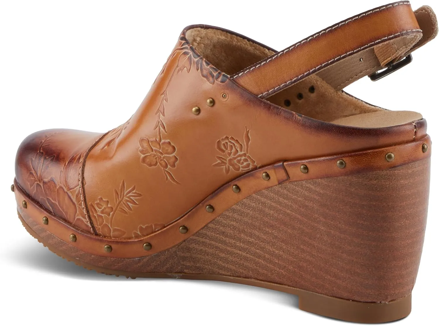 Spring Step L'Artiste Loveya Women's Slingback Wedge - Hand-Painted Flowers, Regal Studs, Comfortable Wedge Shoes