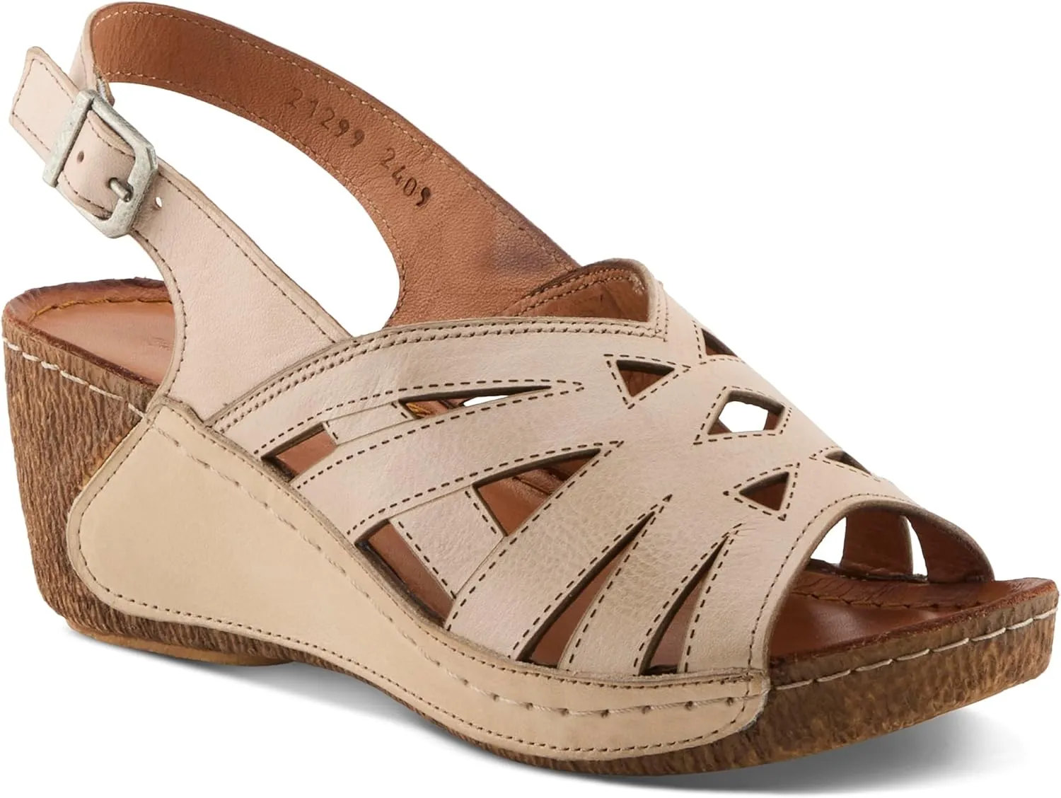 Spring Step Women's CATHY Buckle Wedges - Premium Leather, Laser-Cut Design, Adjustable Slingback