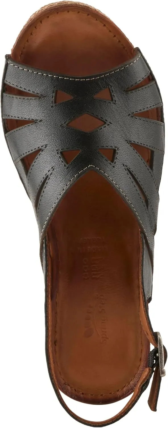 Spring Step Women's CATHY Buckle Wedges - Premium Leather, Laser-Cut Design, Adjustable Slingback