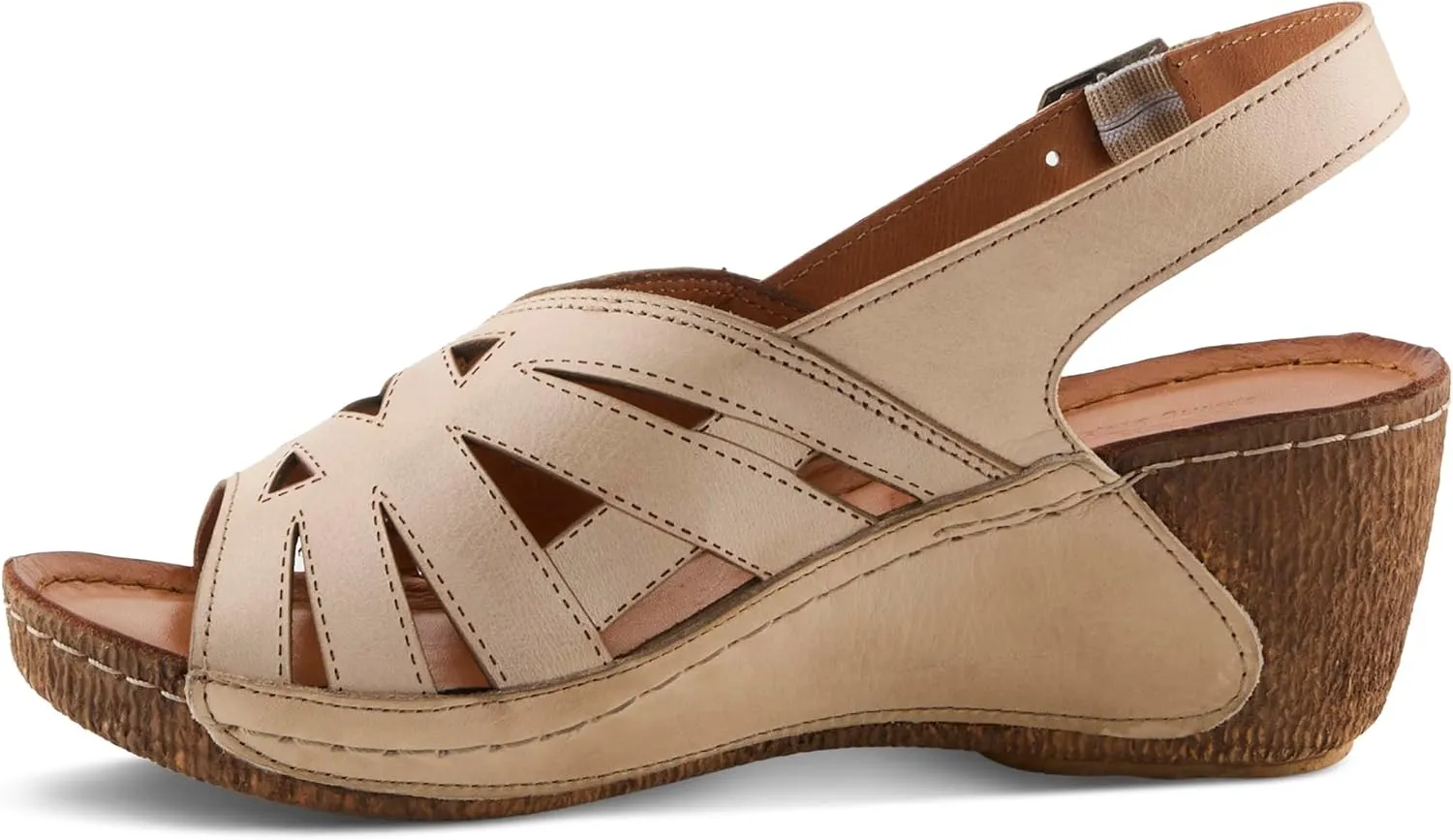Spring Step Women's CATHY Buckle Wedges - Premium Leather, Laser-Cut Design, Adjustable Slingback