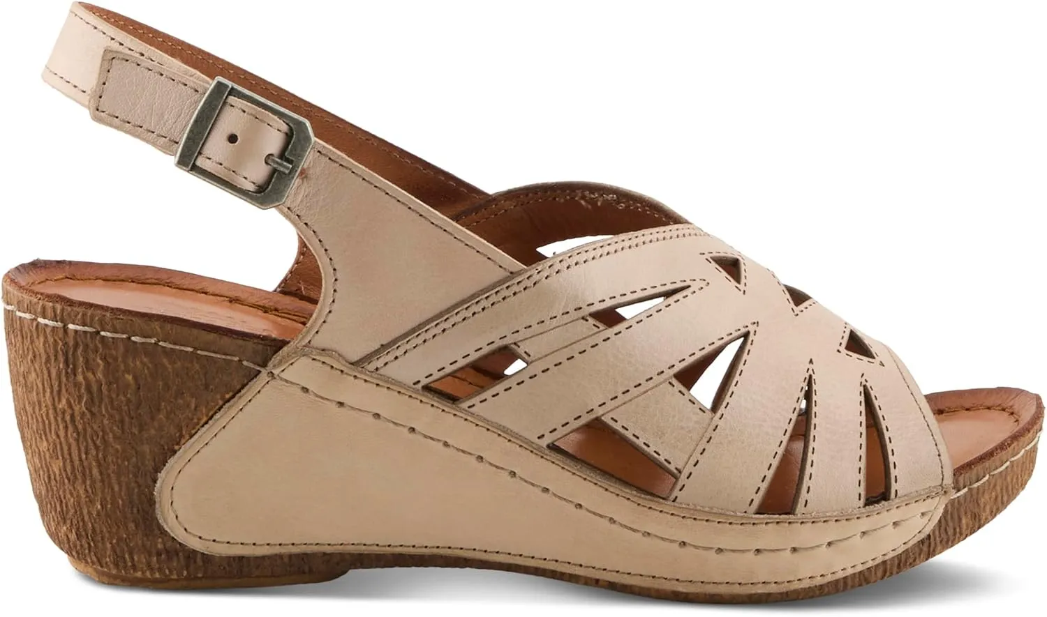 Spring Step Women's CATHY Buckle Wedges - Premium Leather, Laser-Cut Design, Adjustable Slingback