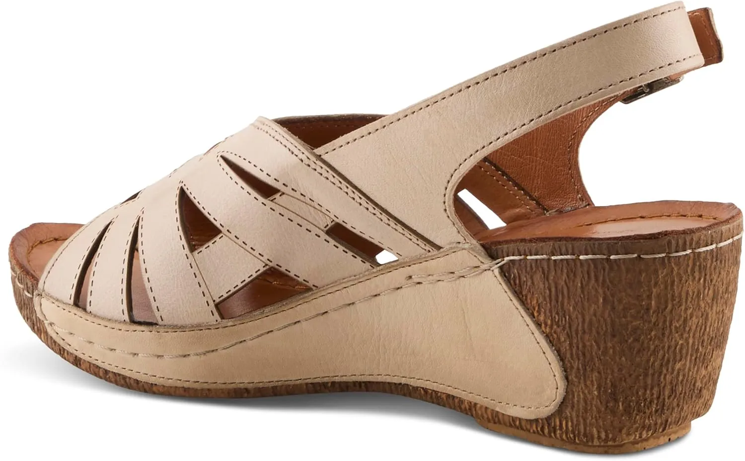 Spring Step Women's CATHY Buckle Wedges - Premium Leather, Laser-Cut Design, Adjustable Slingback