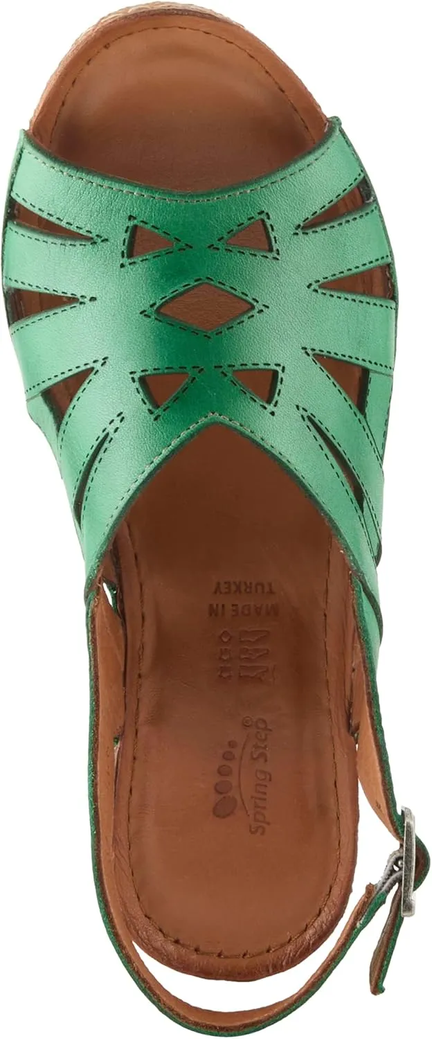 Spring Step Women's CATHY Buckle Wedges - Premium Leather, Laser-Cut Design, Adjustable Slingback