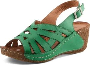 Spring Step Women's CATHY Buckle Wedges - Premium Leather, Laser-Cut Design, Adjustable Slingback