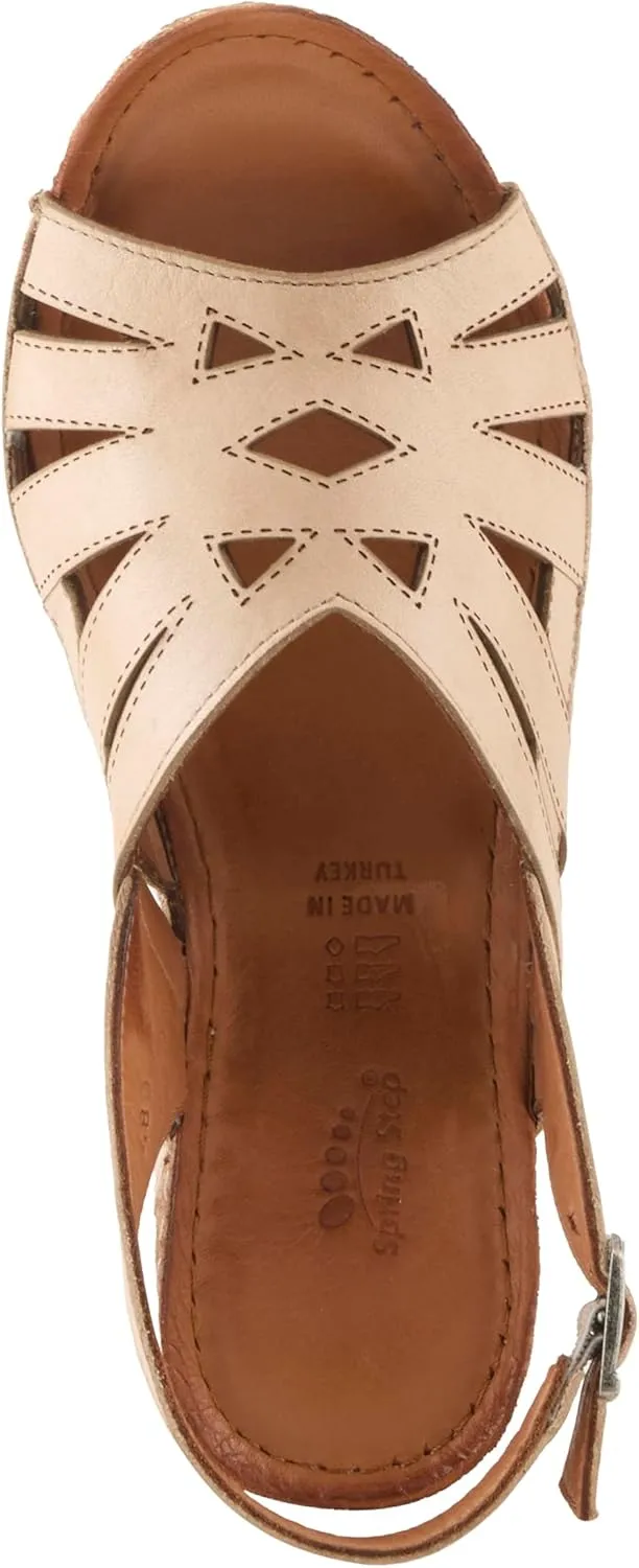 Spring Step Women's CATHY Buckle Wedges - Premium Leather, Laser-Cut Design, Adjustable Slingback