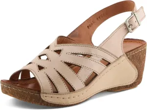 Spring Step Women's CATHY Buckle Wedges - Premium Leather, Laser-Cut Design, Adjustable Slingback