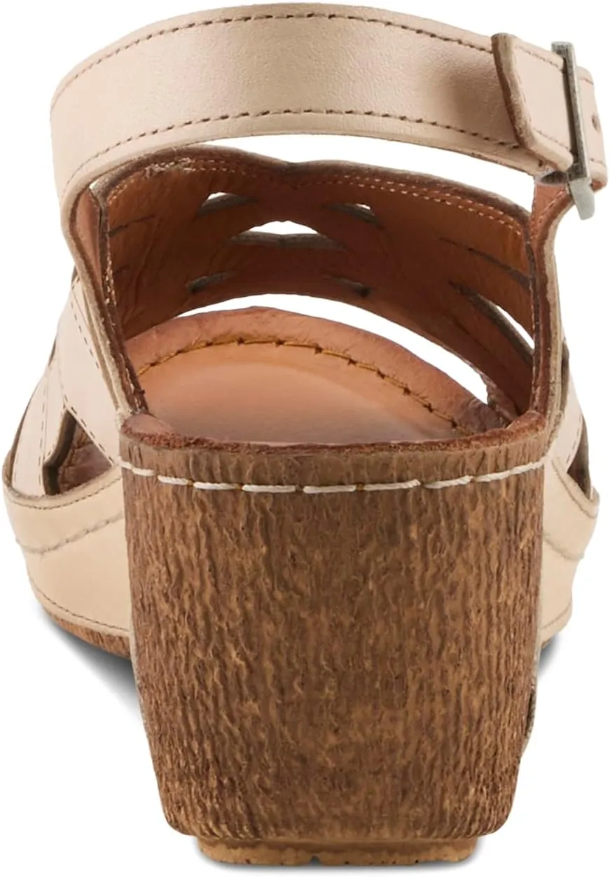 Spring Step Women's CATHY Buckle Wedges - Premium Leather, Laser-Cut Design, Adjustable Slingback