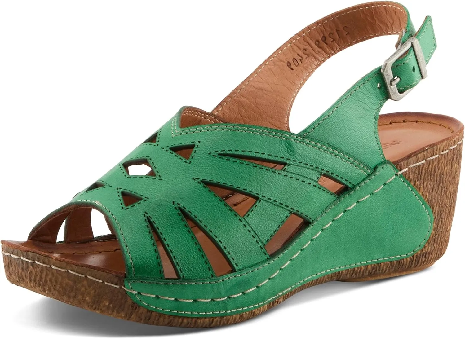 Spring Step Women's CATHY Buckle Wedges - Premium Leather, Laser-Cut Design, Adjustable Slingback