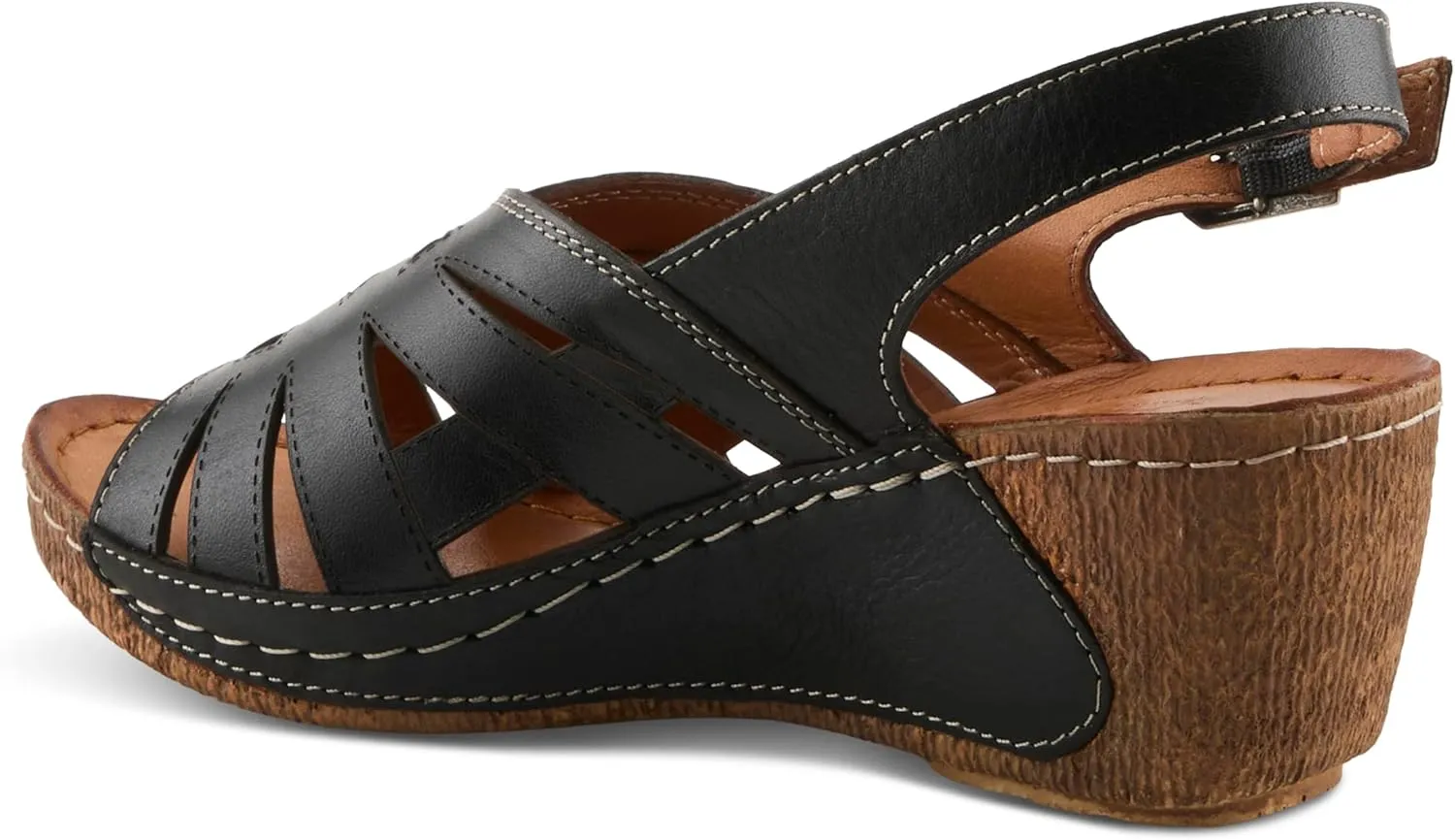 Spring Step Women's CATHY Buckle Wedges - Premium Leather, Laser-Cut Design, Adjustable Slingback