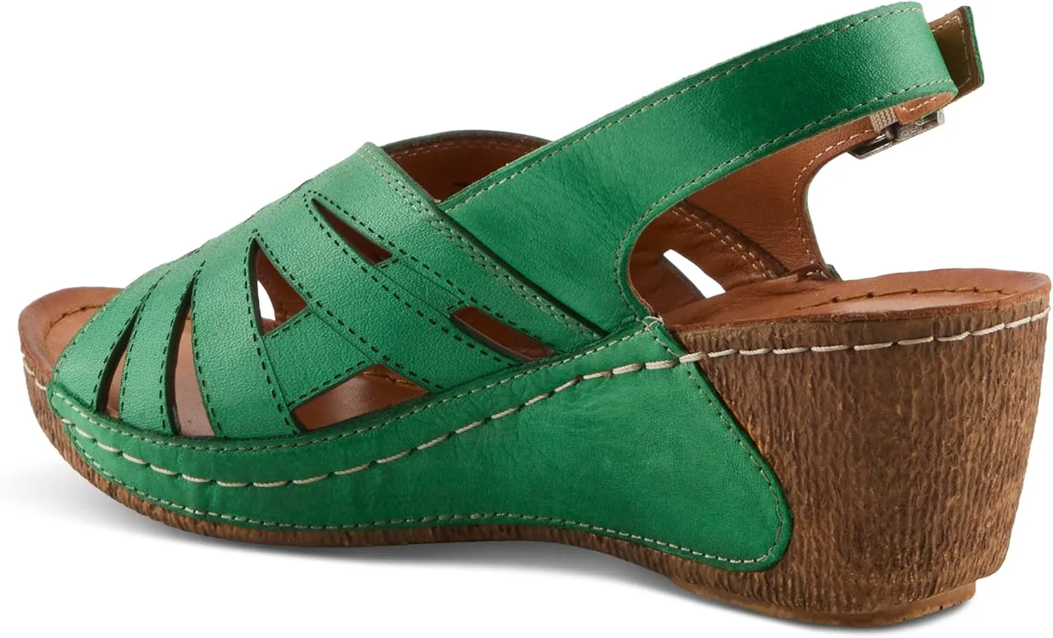 Spring Step Women's CATHY Buckle Wedges - Premium Leather, Laser-Cut Design, Adjustable Slingback
