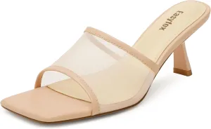 Square Toe Heeled Sandals Women Slip on Open Toe Mules for Women