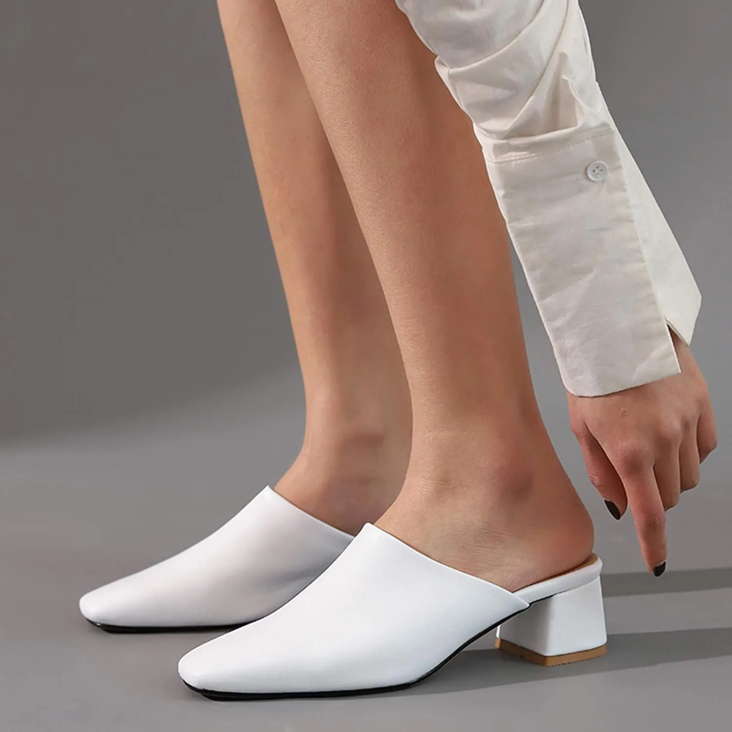Square Toe Mules Womens Fashion Block Heel Sandals