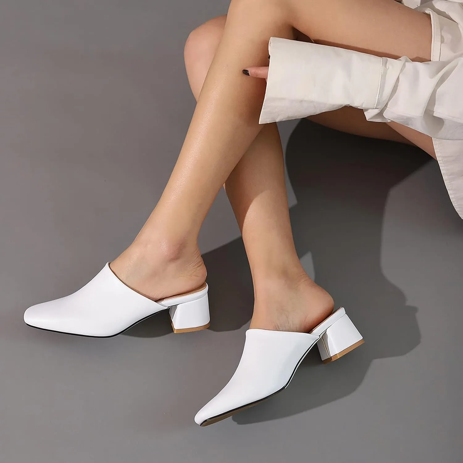 Square Toe Mules Womens Fashion Block Heel Sandals