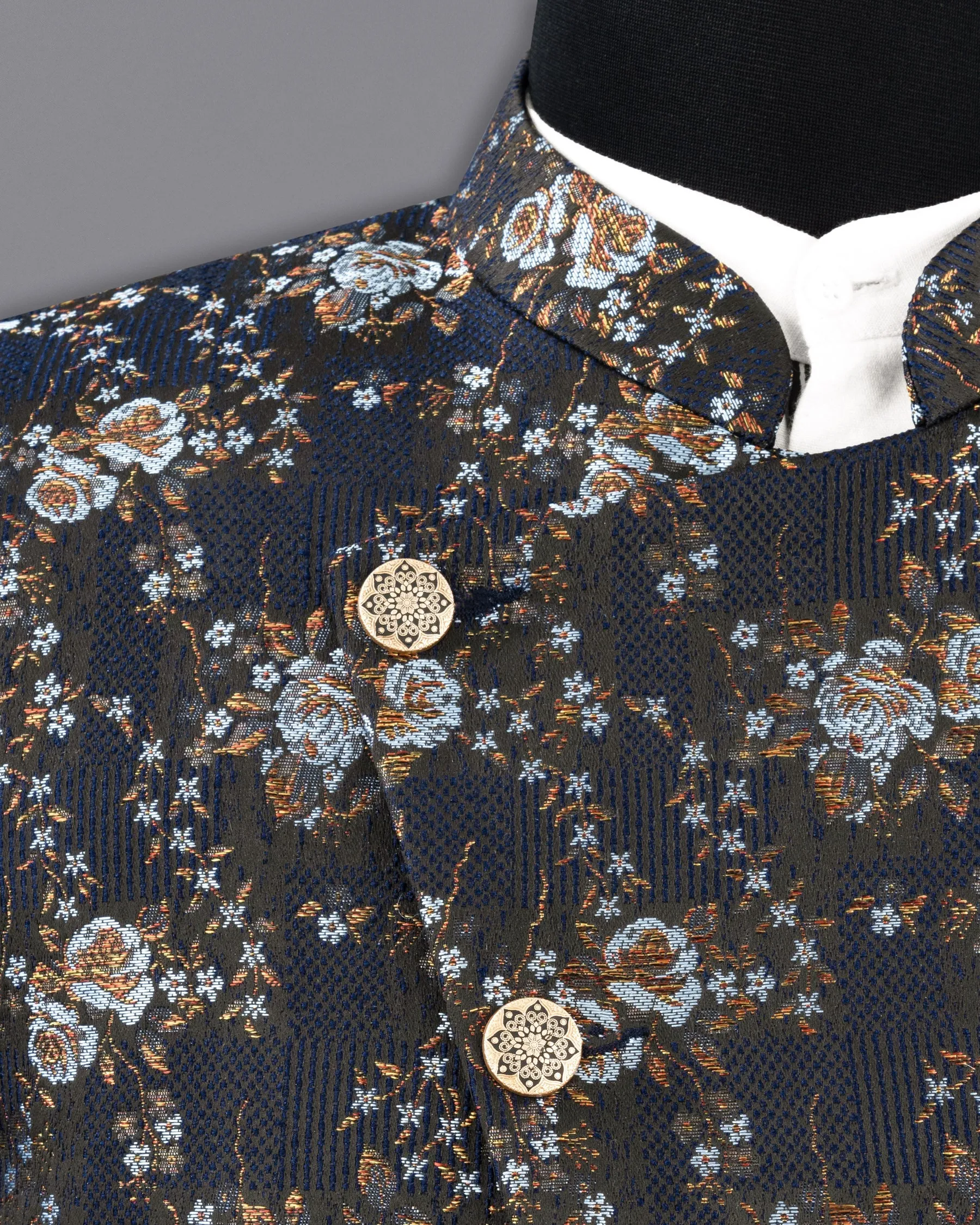 Storm Dust Floral Textured Cross Buttoned Bandhgala Designer Blazer