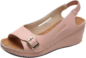 Strech Slingback Wedges for Women Peep Toe Sandals Adjustable Buckle Heeled Slippers Dressy