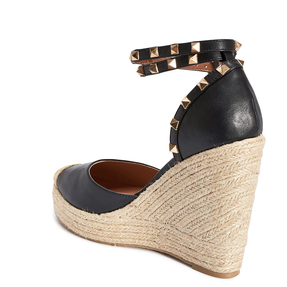 Studded ankle strap jute wedges
