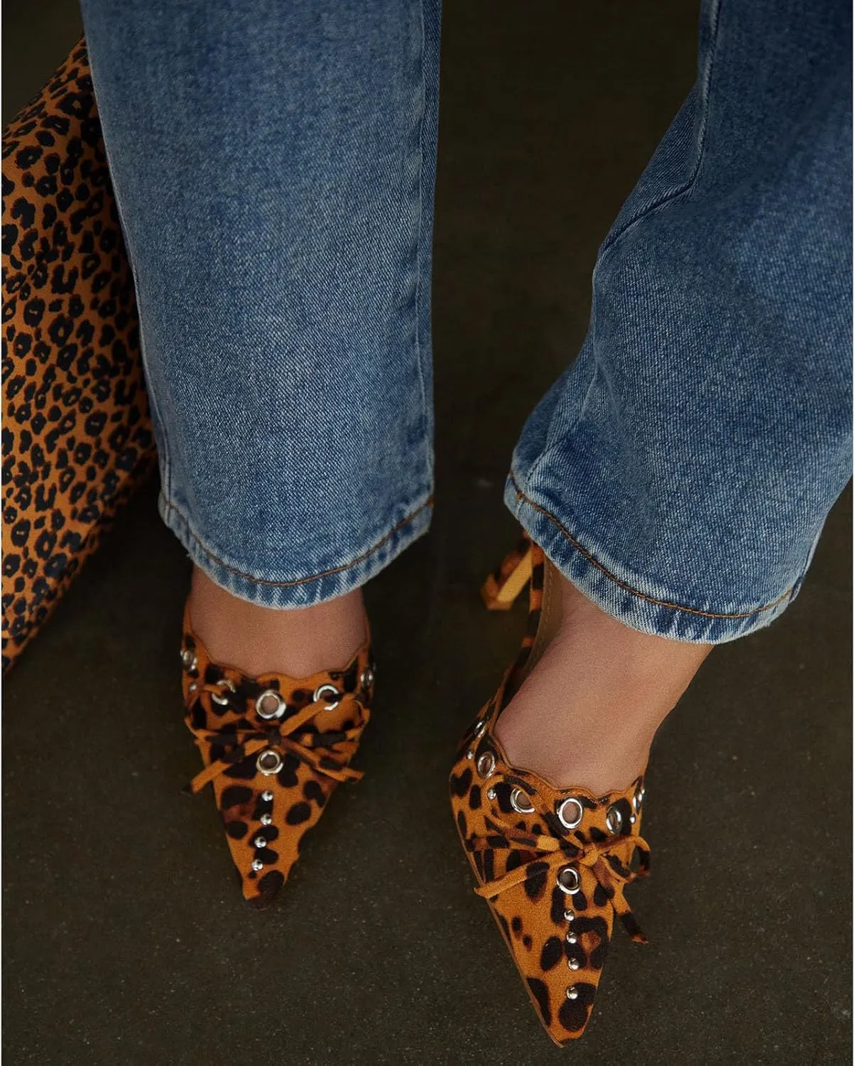 Studded Heeled Mules for Women Suede Slip On Bow Tie Pumps Shoes Backless Stiletto Heels Pointed Toe Dress Slide Sandals