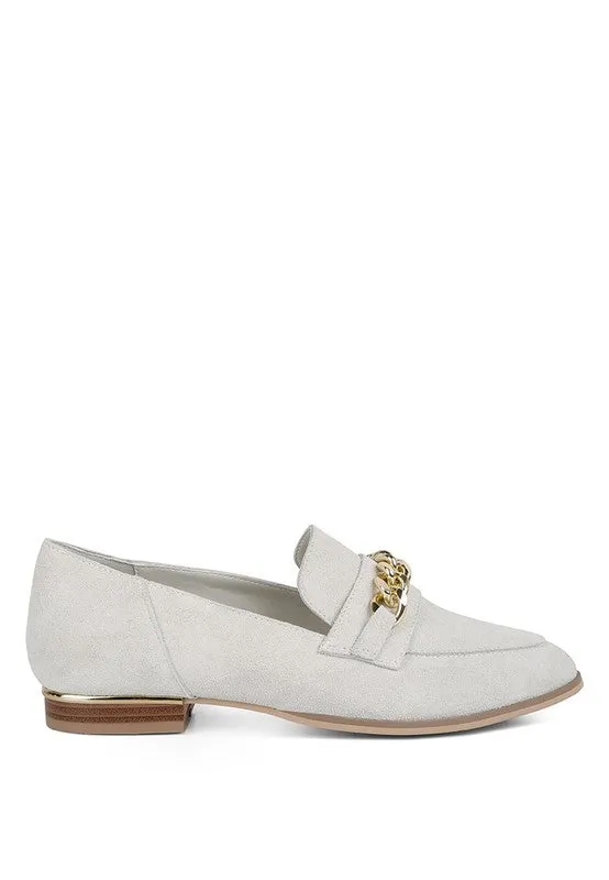 Suede Chain Embellished Loafers