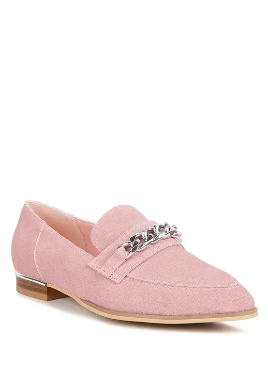 Suede Chain Embellished Loafers