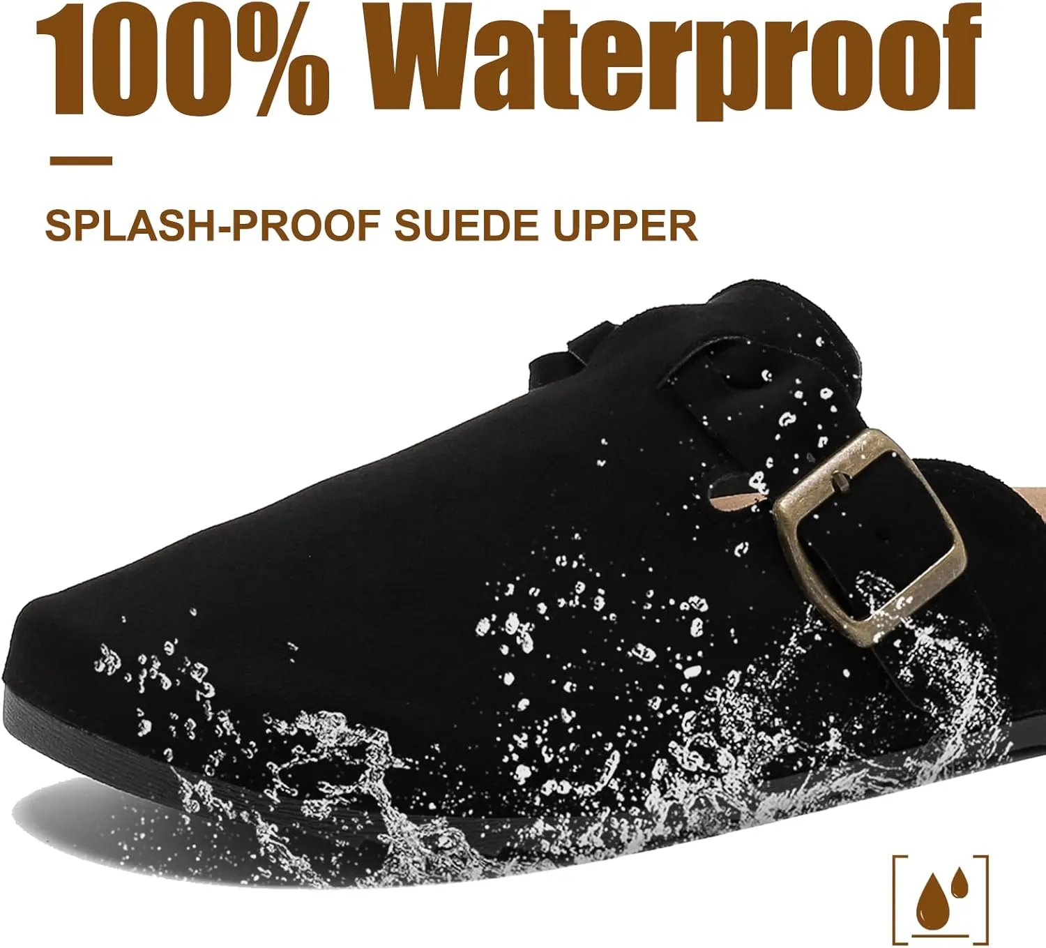 Suede Clogs for Men Soft Cork Footbed Women's Clog Mules with Arch Support, Adjustable Buckle Comfort Leather Potato Shoes, Slip-On Closed Toe Slippers