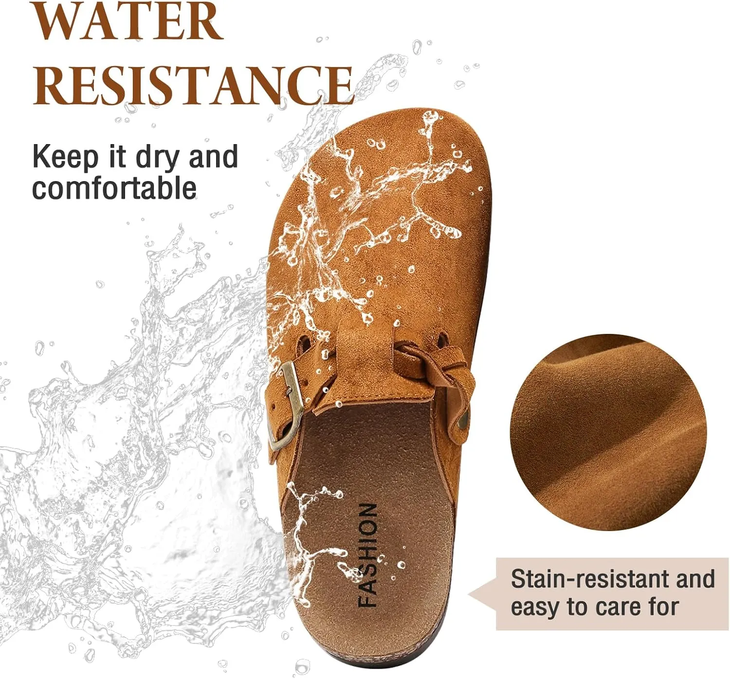 Suede Platform Clogs Women, Closed Toe Slippers Slides Sandals, Potato Shoes with Adjustable Buckle, Non Slip On Mules