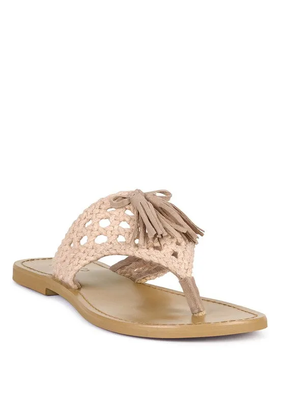 Suede Tassel Thong Sandals