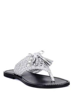 Suede Tassel Thong Sandals