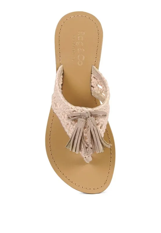 Suede Tassel Thong Sandals