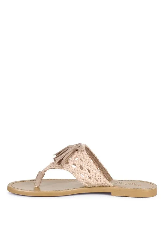 Suede Tassel Thong Sandals