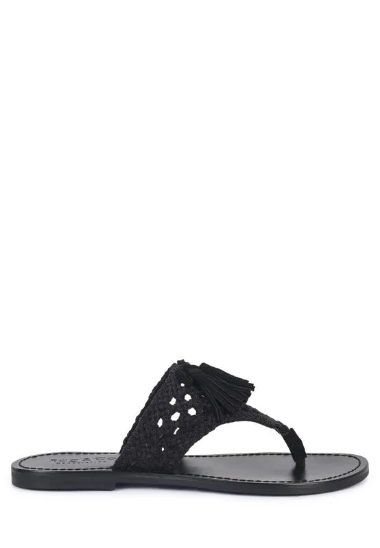 Suede Tassel Thong Sandals