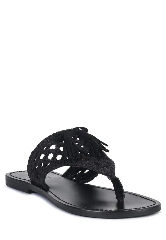 Suede Tassel Thong Sandals
