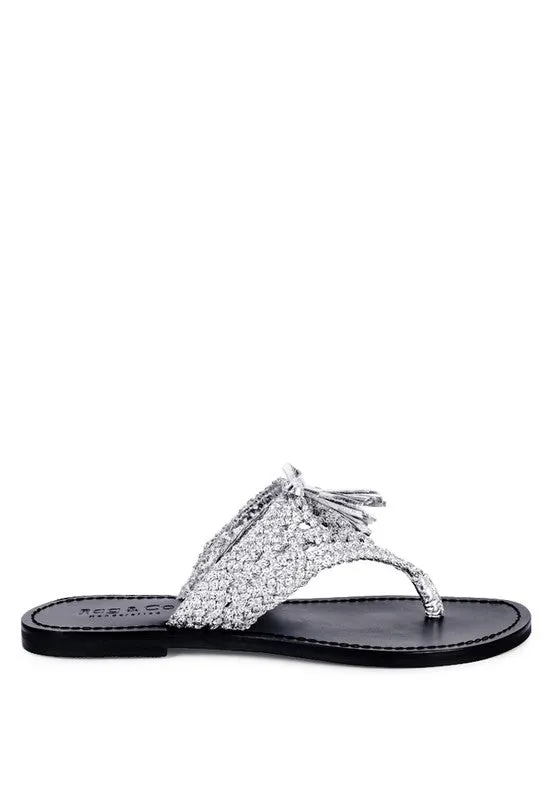 Suede Tassel Thong Sandals