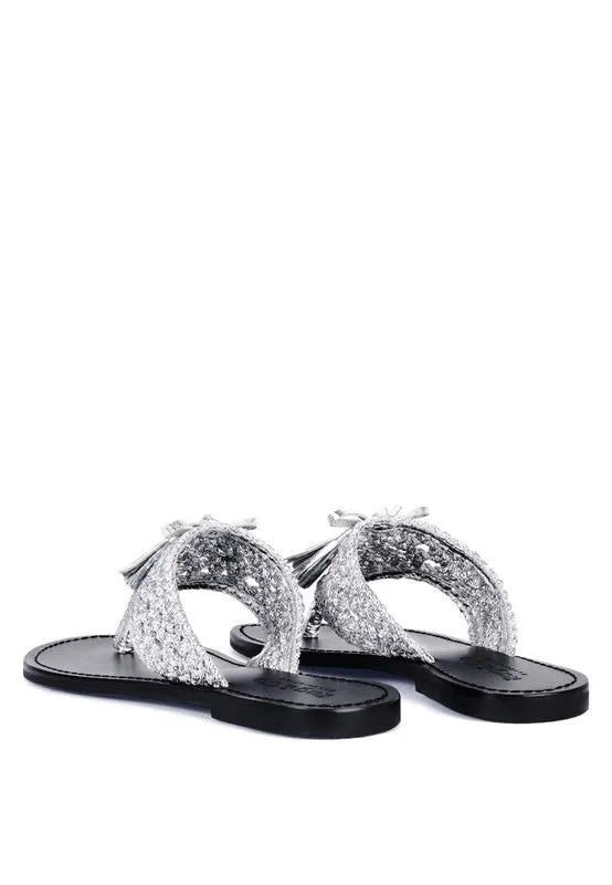 Suede Tassel Thong Sandals
