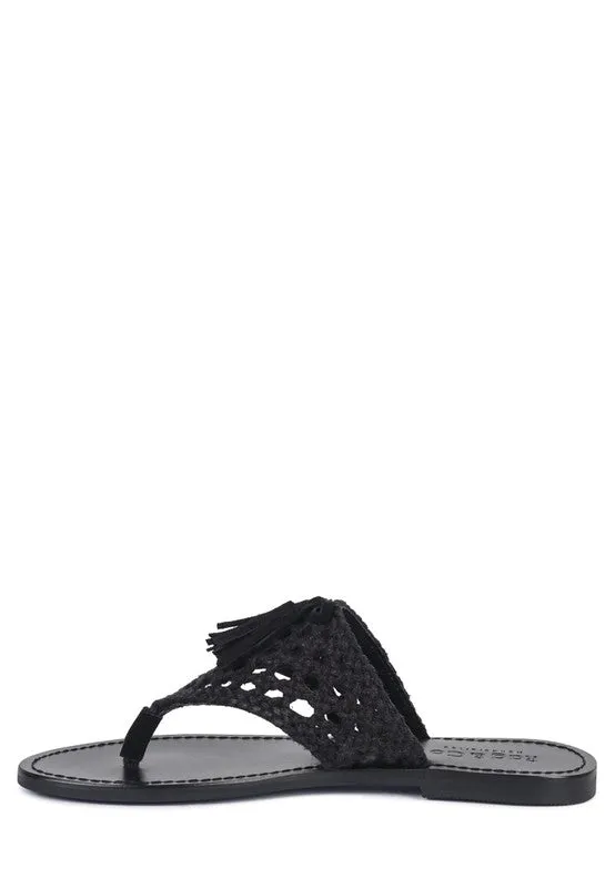 Suede Tassel Thong Sandals
